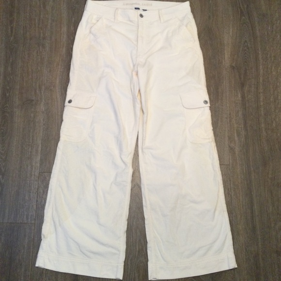 American Eagle Super High Rise Baggy Wide Leg Corduroy Pants Cream 12R - Picture 3 of 8
